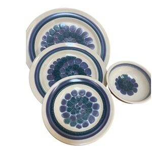 Vtg Franciscan Moondance 4 pc set Midcentury 70's earthenware purple blue spiral